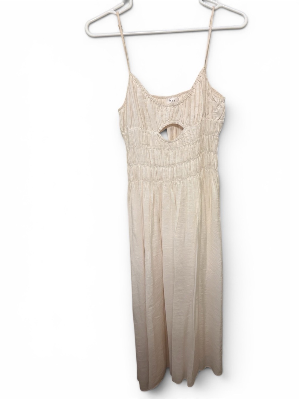 MARBLE Cream Off-White Smocked Dress with Front Keyhole